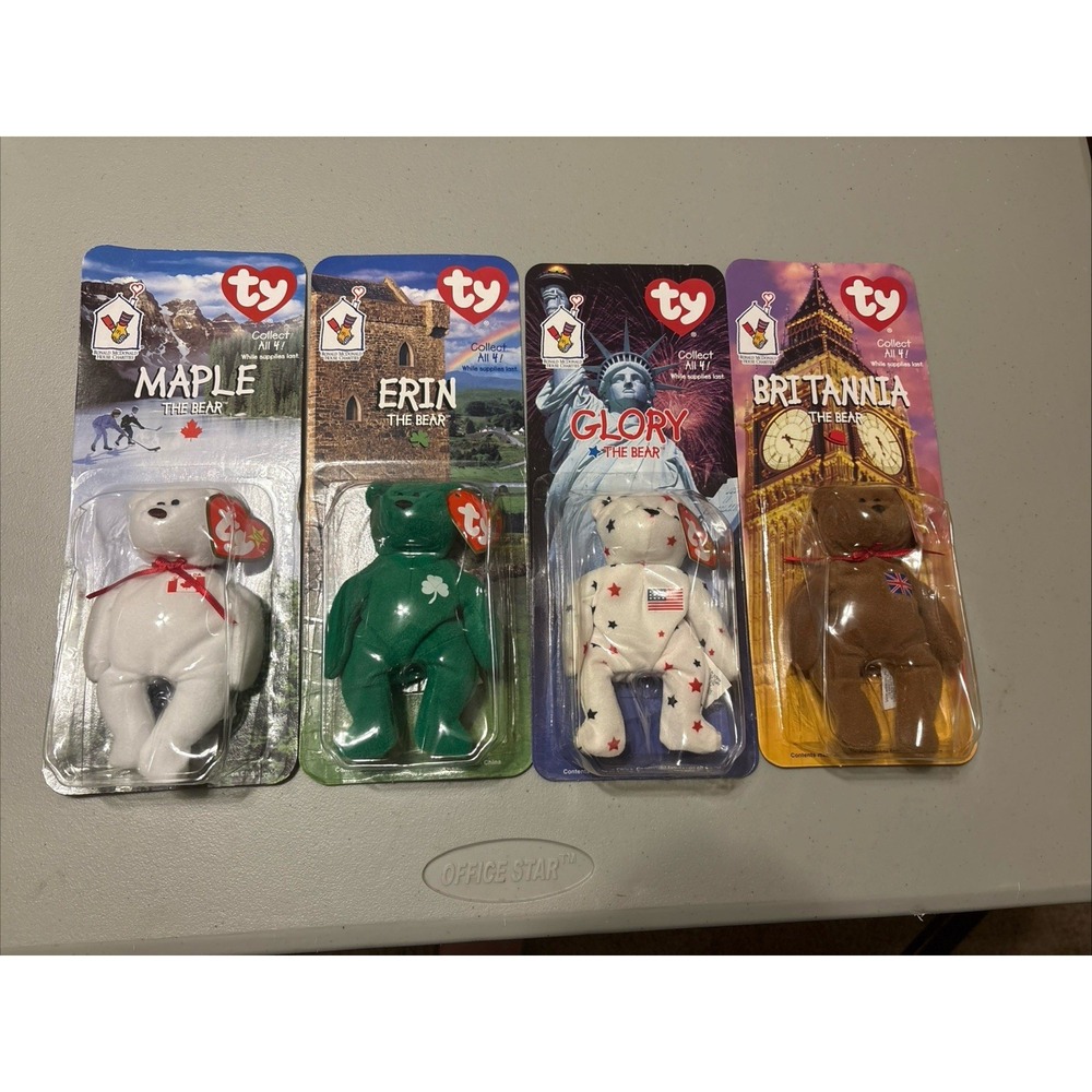 4 McDonald's Brittania,Glory,Erin & MapleTY Beanie Babies Complete Set W/ERRORS